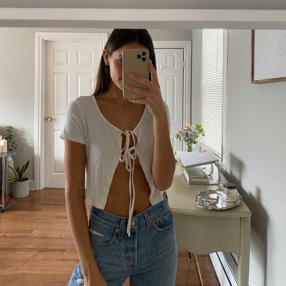Double Tie Front White Crop Top Self Tie